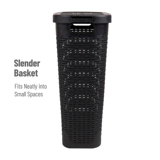 Mind Reader 40L Ventilated Slim Laundry Hamper with Cut Out Handles & Attached Hinged Lid